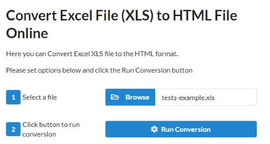 Online Excel to HTML converter