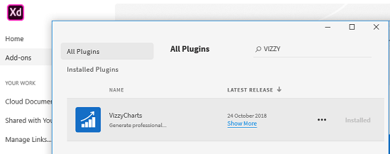 VizzyCharts plugin in adobe store