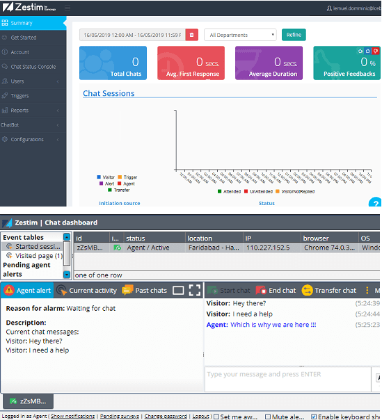 Zestim chat summary and dashboard