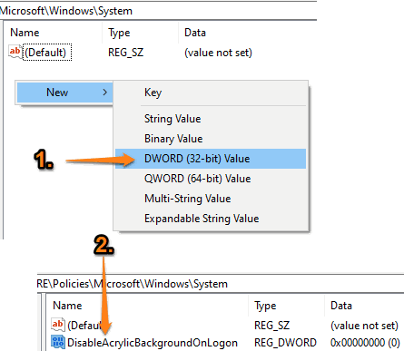 create disableacrylicbackgroundonlogon value