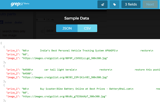 grespr csv, json data