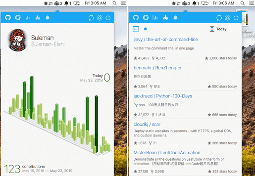 macOS menubar app for GitHub to See Stars, followers, Statistics