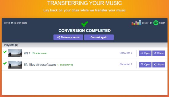 playlists transferred from deezer to spotify