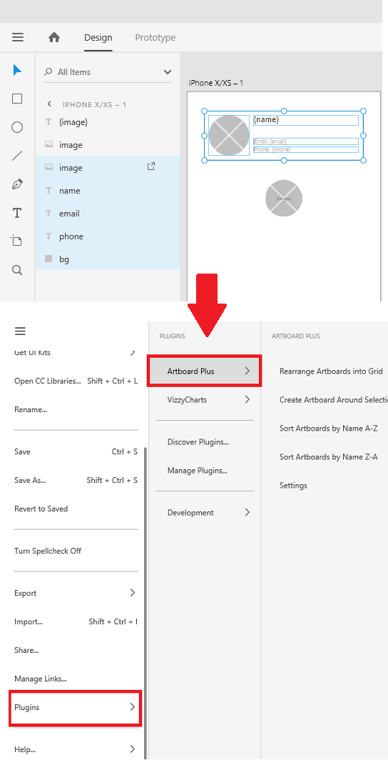 select artboard option