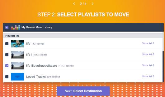 select deezer playlists to transfer