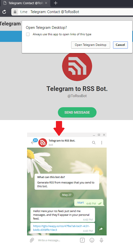 telegram add bot and oprn