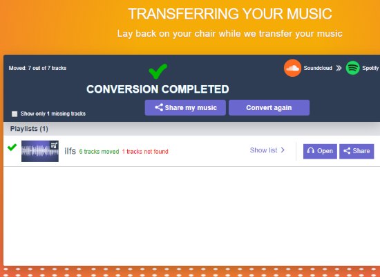 tracks of a soundcloud playlist transferred to spotify