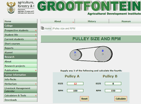 GrootFontien pulley calculator