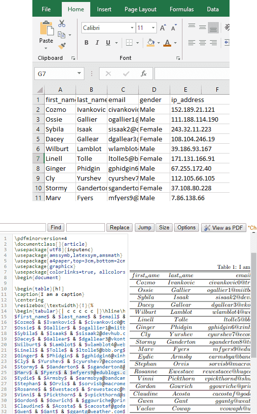 Excel to LaTex in Windows Free