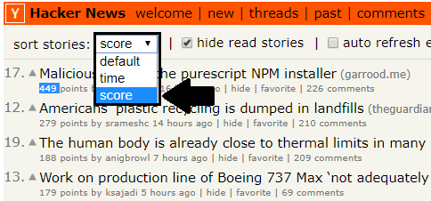 Hacker News Sort Stories