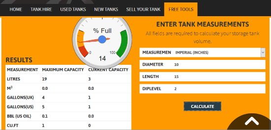 Horizontal Storage Tank Volume Calculator