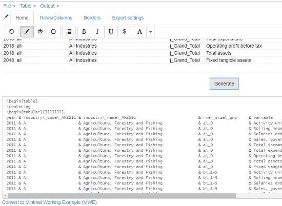 LaTeX Tables Editor