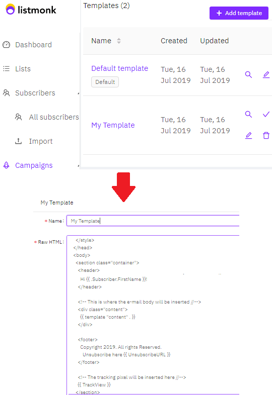 Listmonk templates