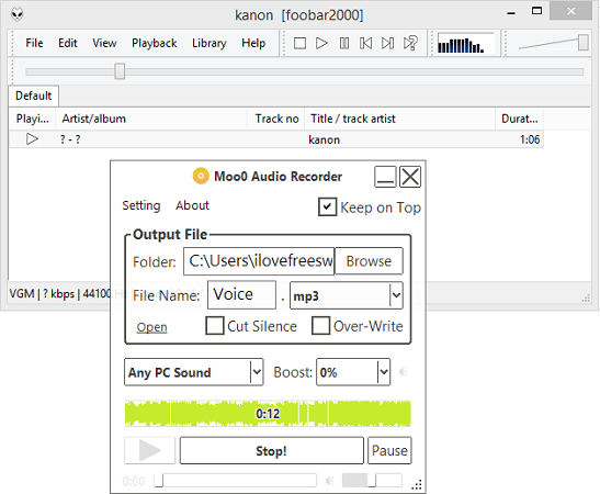 Moo0 Voice Recorder and Foobar2000