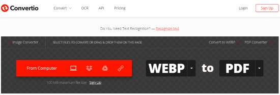 Online WebP to PDF converter