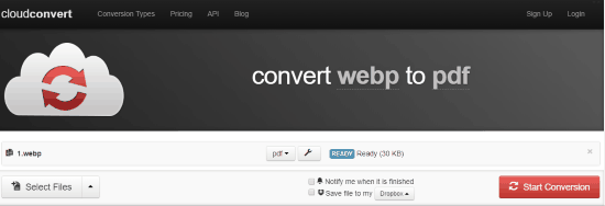 Online WebP to PDF converter