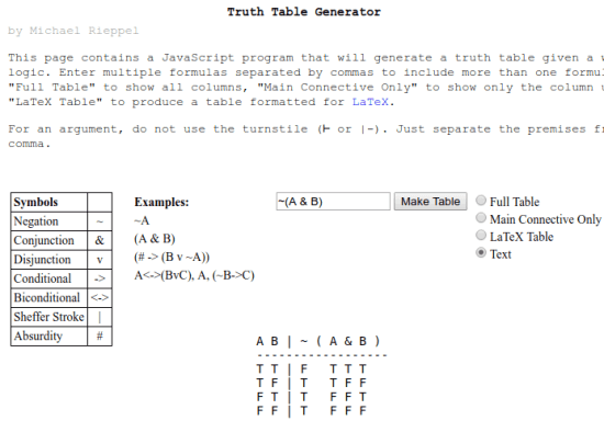 Truth Tabele Generator by Loighic.net