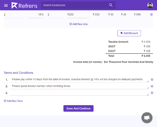 free invoicing system for indian with gst and payment support 03-terms