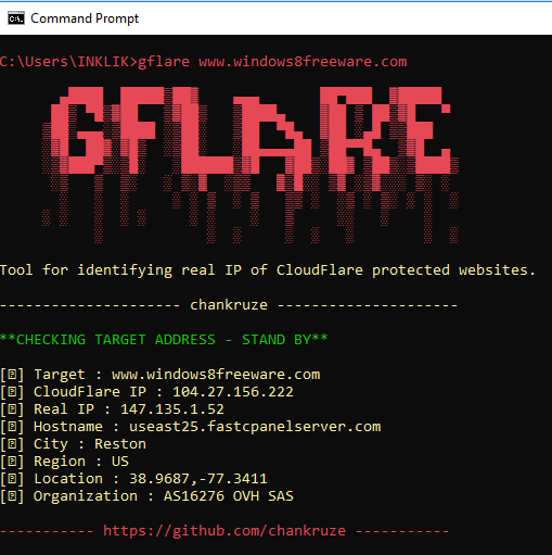 gflare reveal real ip of cloudflare website