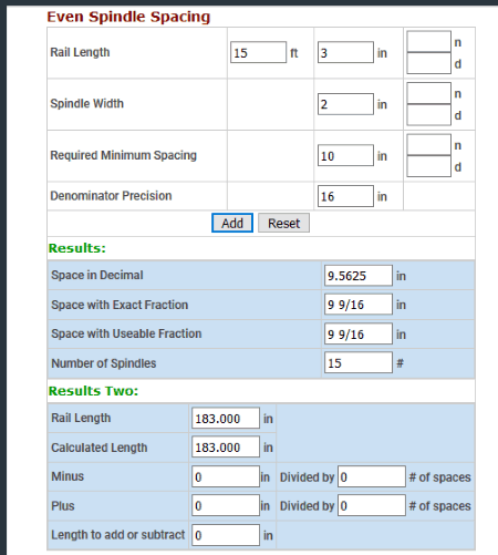 spindle spacing calculator