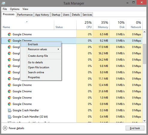 Chrome processes