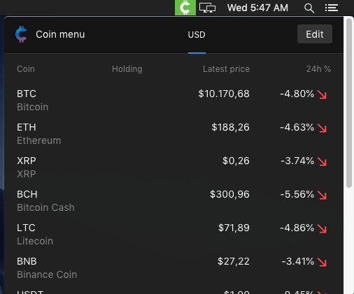 CoinMenu in action