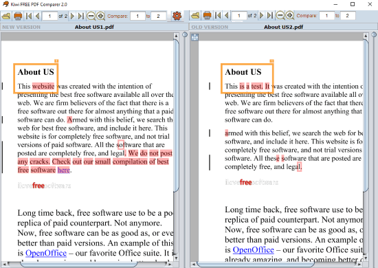 Kiwi FREE PDF Comparer- interface