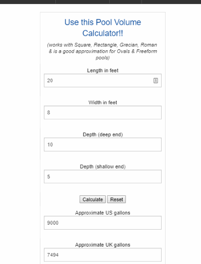 Pool Water Volume Calculator