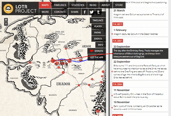 explore the timelines from lord of the rings on map