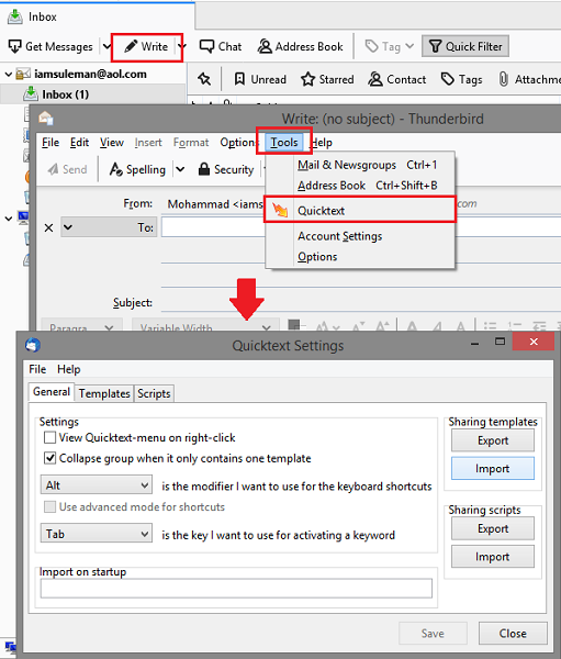 Access QuickText Plugin In Thunderbird