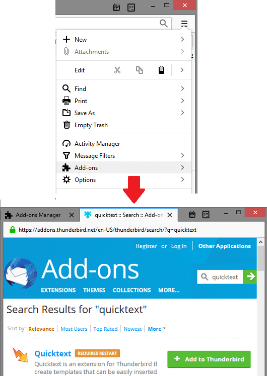 Find the QuickText Thunderbird Plugin