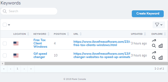 Free Rank Tracker by RankConsole to track Google Rankings, links referring