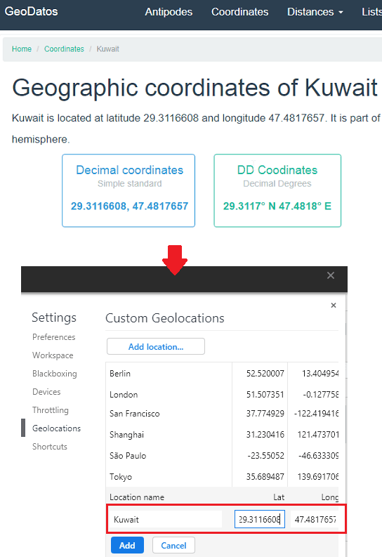 GeoDatos get coordinates update in DevTools