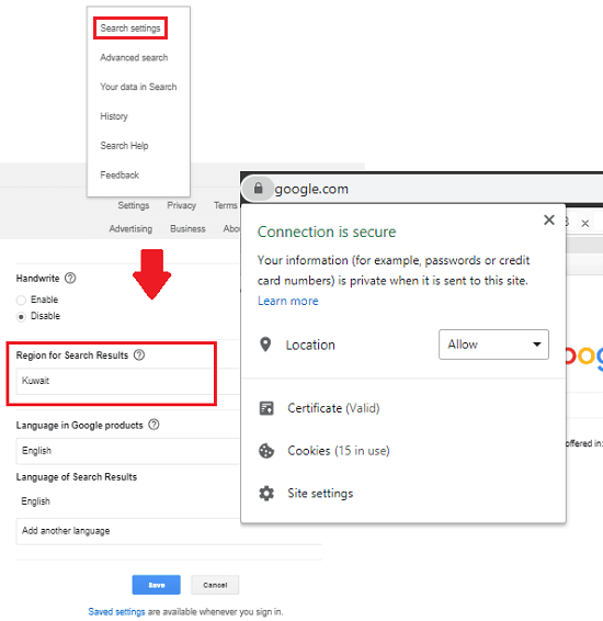 Google Search location settings