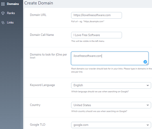 RankConsole Add a Domain