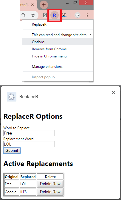 ReplaceR Chrome Extension