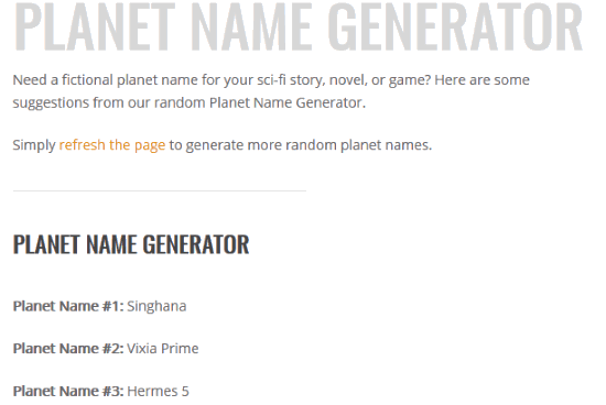 Scifiideas planet name generator