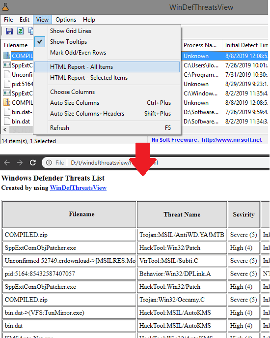 WinDefThreatsView in action