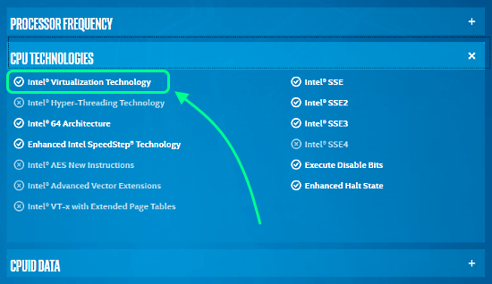 check hardware virtualization support with Intel tool