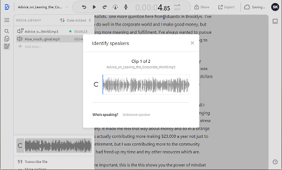 identify speakers from transcription