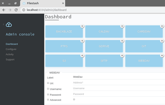 Filestash admin dashboard