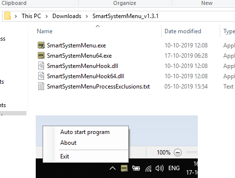 SmartSystemMenu tray menu