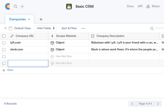 spreadsheet like database for automation