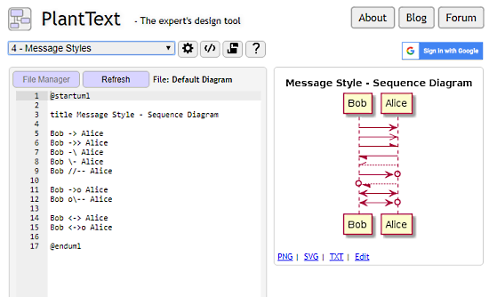 create sequence diagram online using text