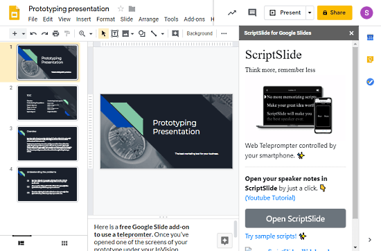 how to add teleprompter in google slides 