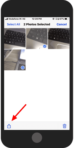 select the photos and tap on share icon
