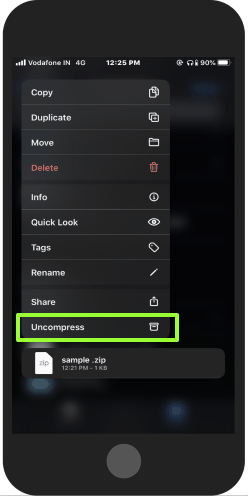 uncompress folder on iPhone