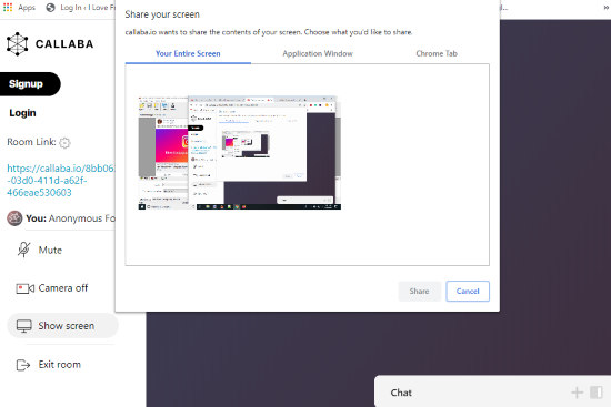 share your screen and chat with participants