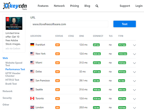 measure ttfb of website - keycdn