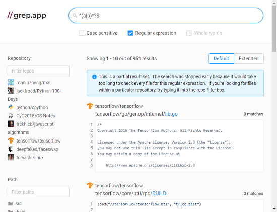 Search Code in GitHub using Regular Expressions